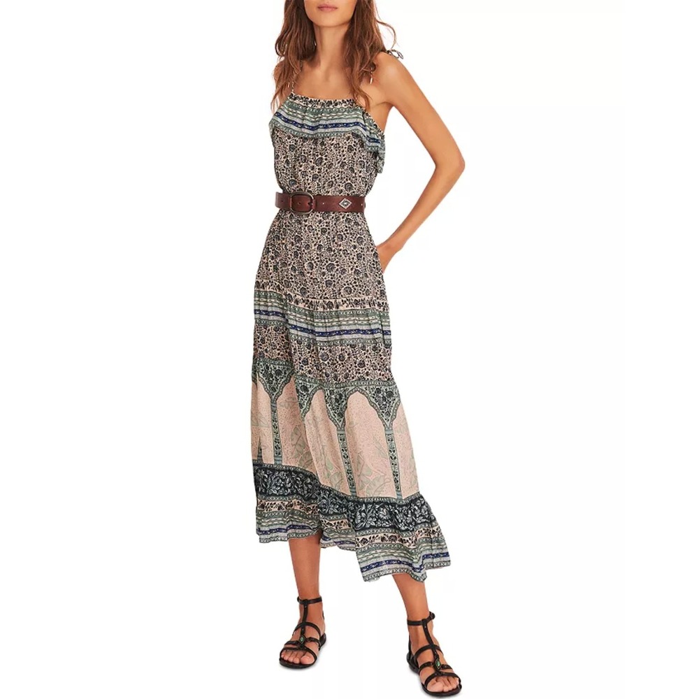 Ba&sh Teresa Midi Dress Medium Green Vertdeau Print Boho Cottagecore Romantic